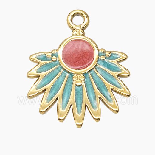 Stainless Steel Sunray Pendant Red Green Enamel Gold Plated