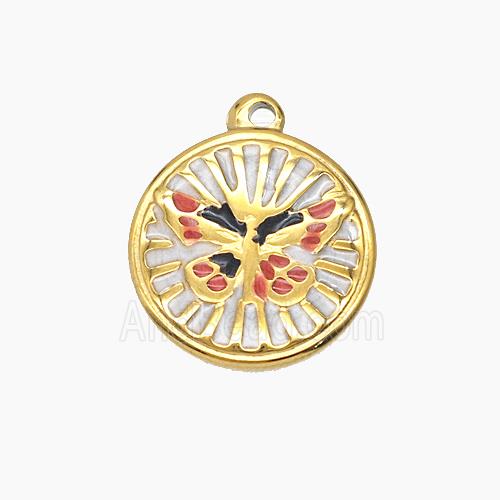 Stainless Steel Butterfly Pendant Enamel Gold Plated