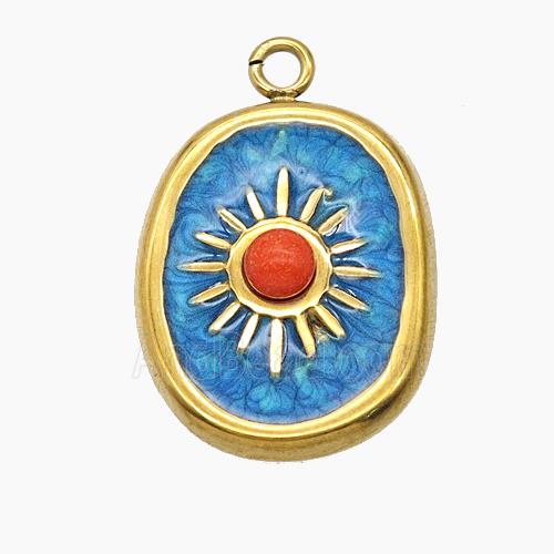 Enamel Stainless Steel Pendant, Gold plated