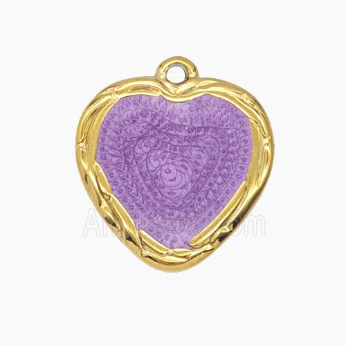 Stainless Steel Heart Pendant Lavender Enamel Gold Plated