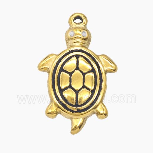 Stainless Steel Tortoise Pendant Black Painted Gold Plated