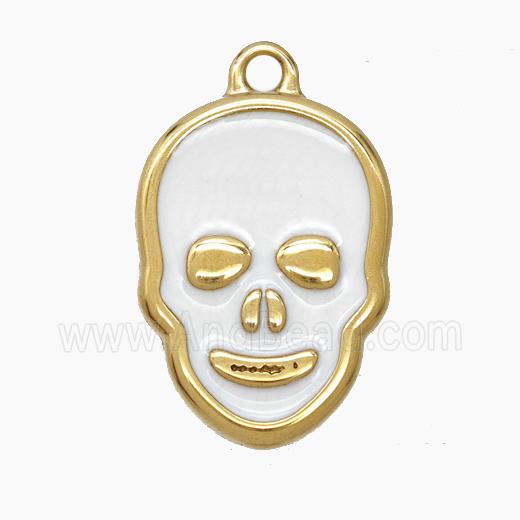 Stainless Steel Skull Pendant White Enamel Gold Plated