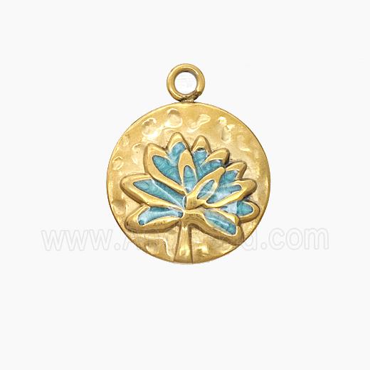 Stainless Steel Lotus Pendant Enamel Flower Gold Plated