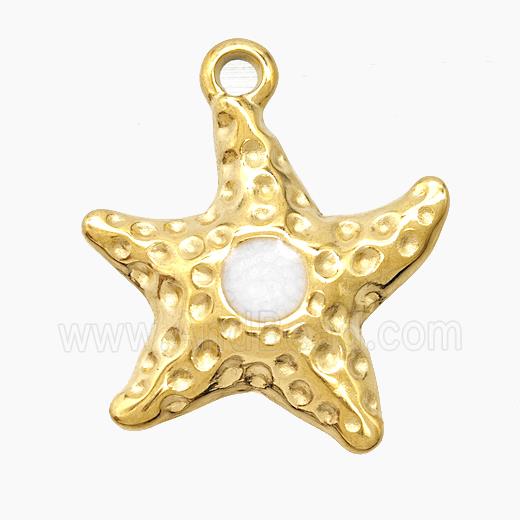 Stainless Steel Starfish Pendant White Enamel Gold Plated