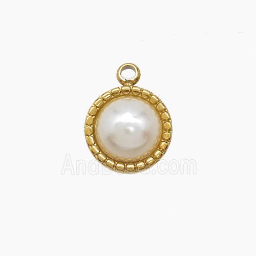 Stainless Steel Circle Pendant Pave Resin Gold Plated