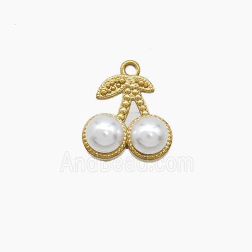 Stainless Steel Cherry Pendant Pave Resin Gold Plated