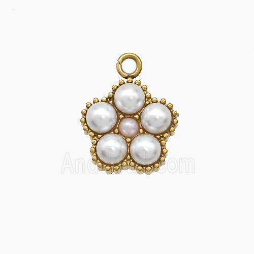 Stainless Steel Flower Pendant Pave Resin Gold Plated