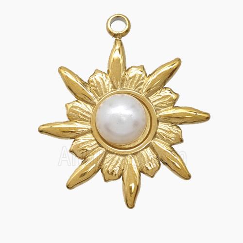 Stainless Steel Sun Pendant Pave Resin Gold Plated