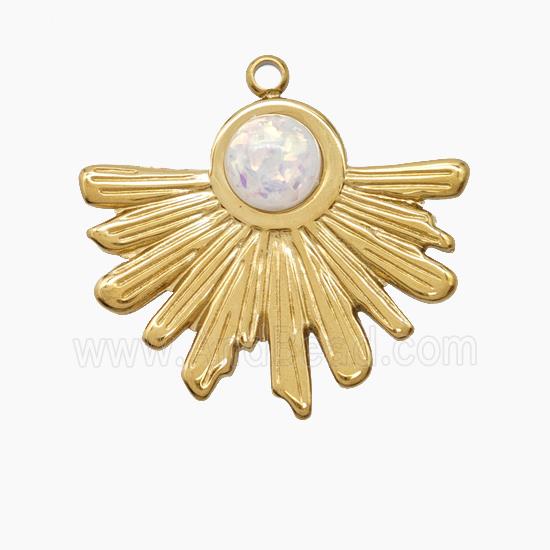 Stainless Steel Sunray Pendant Pave Resin Gold Plated