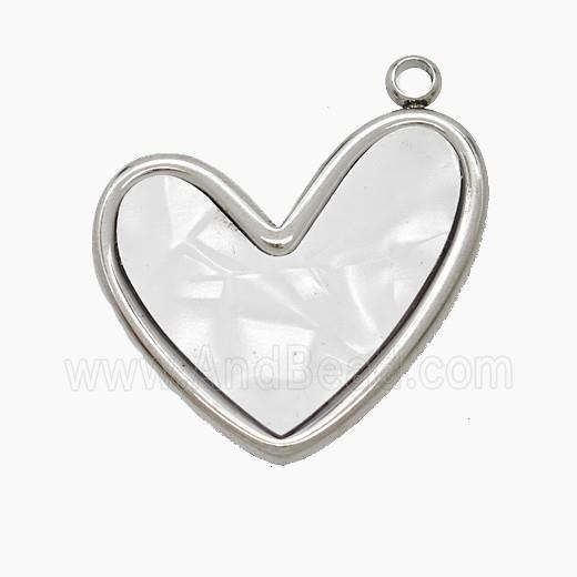 Raw Stainless Steel Heart Pendant Pave Shell