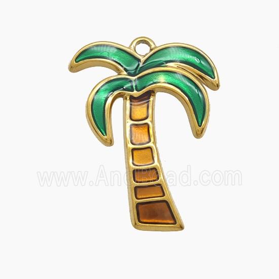 Stainless Steel Coconut Tree Pendant Palm Green Painted Gold Plated