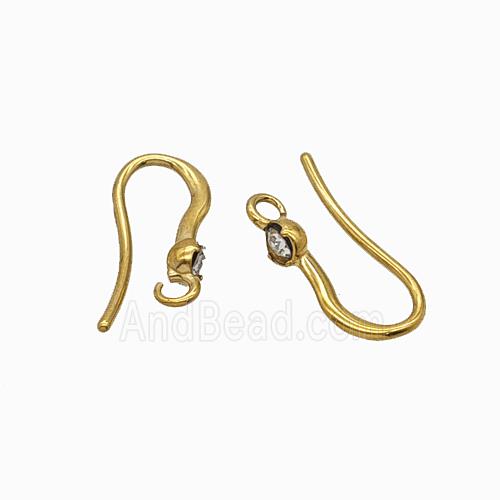 Stainless Steel Hook Earrings Pave Rhinestone Gold Plated