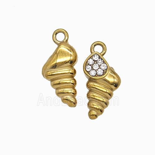 Stainless Steel Conch Shell Pendant Pave Rhinestone Gold Plated