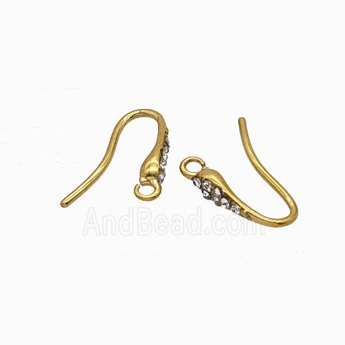 Stainless Steel Hook Earrings Pave Rhinestone Gold Plated
