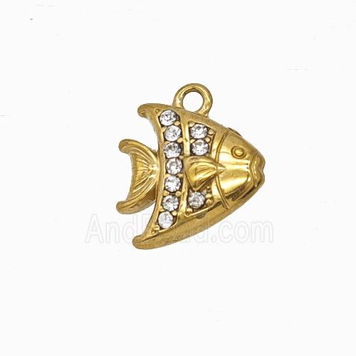 Stainless Steel Fish Pendant Pave Rhinestone Gold Plated