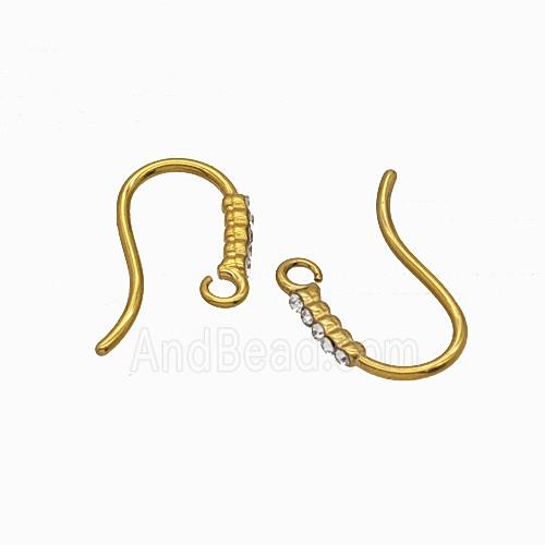 Stainless Steel Hook Earrings Pave Rhinestone Gold Plated