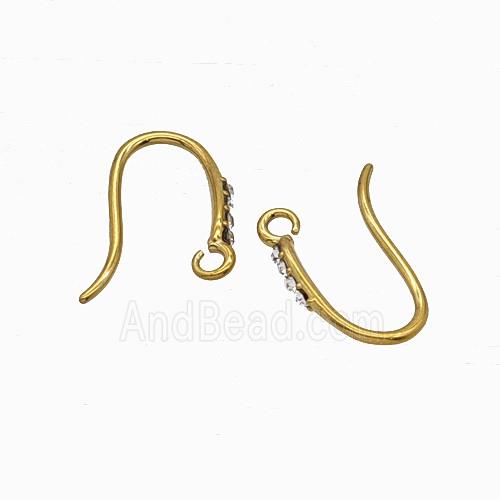 Stainless Steel Hook Earrings Pave Rhinestone Gold Plated