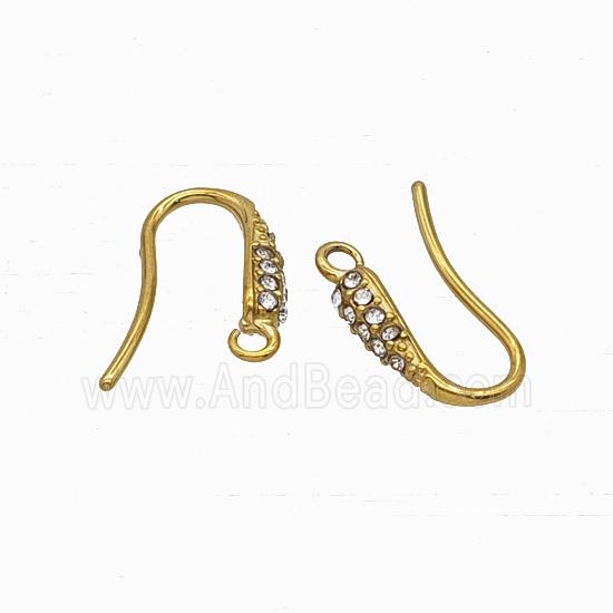 Stainless Steel Hook Earrings Pave Rhinestone Gold Plated