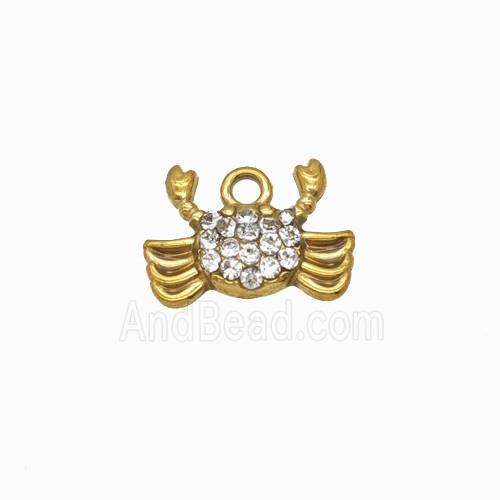 Stainless Steel Crab Pendant Pave Rhinestone Gold Plated