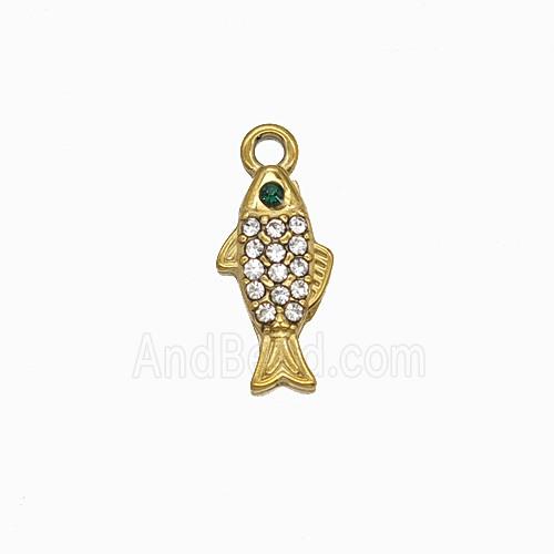 Stainless Steel Fish Pendant Pave Rhinestone Gold Plated
