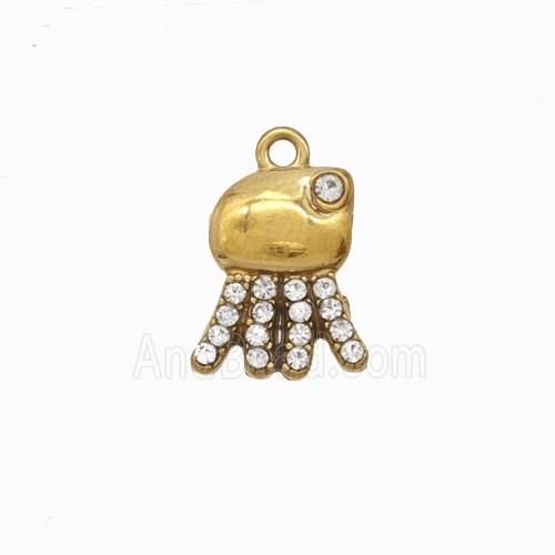 Stainless Steel Jellyfish Pendant Pave Rhinestone Gold Plated