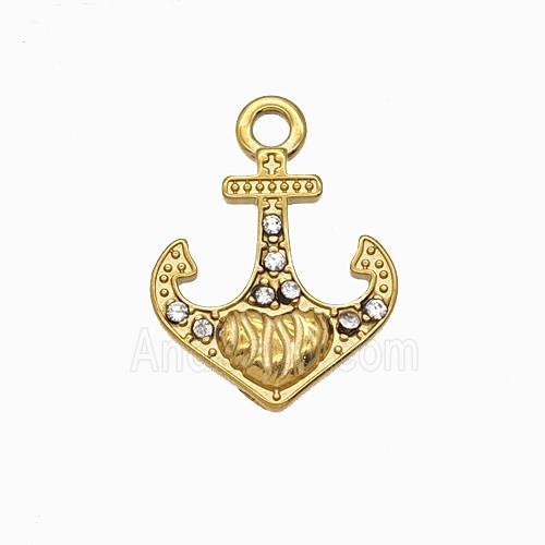 Stainless Steel Anchor Pendant Pave Rhinestone Gold Plated