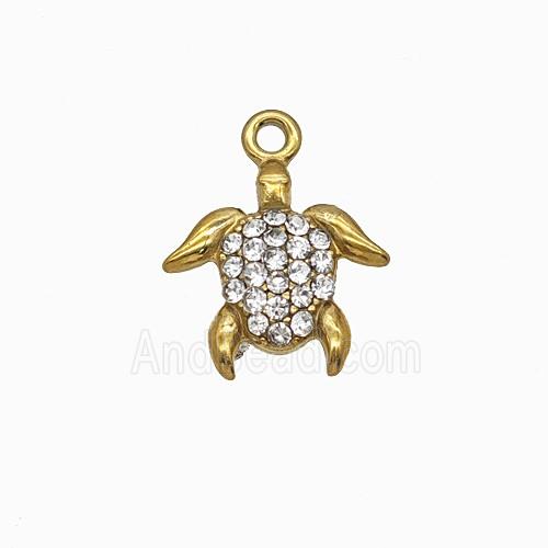 Stainless Steel Tortoise Pendant Pave Rhinestone Gold Plated