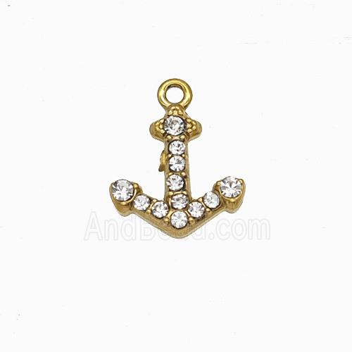 Stainless Steel Anchor Pendant Pave Rhinestone Gold Plated