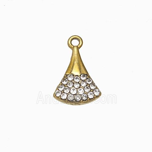 Stainless Steel Fan Pendant Pave Rhinestone Gold Plated