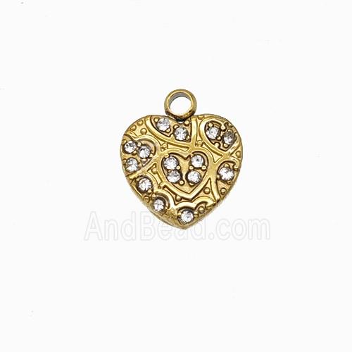 Stainless Steel Heart Pendant Pave Rhinestone Gold Plated