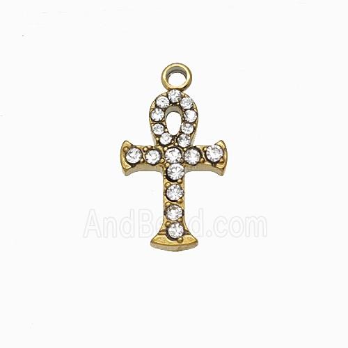 Stainless Steel Cross Pendant Pave Rhinestone Gold Plated
