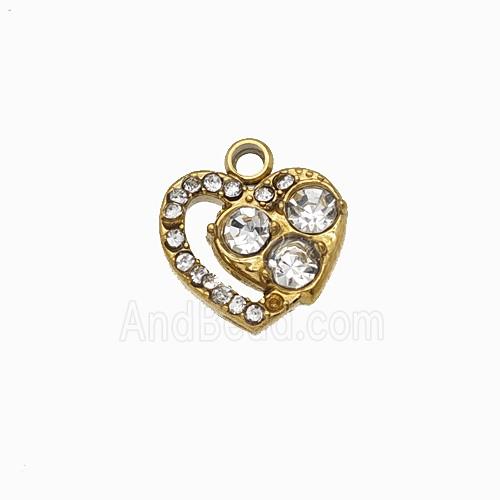 Stainless Steel Heart Pendant Pave Rhinestone Gold Plated