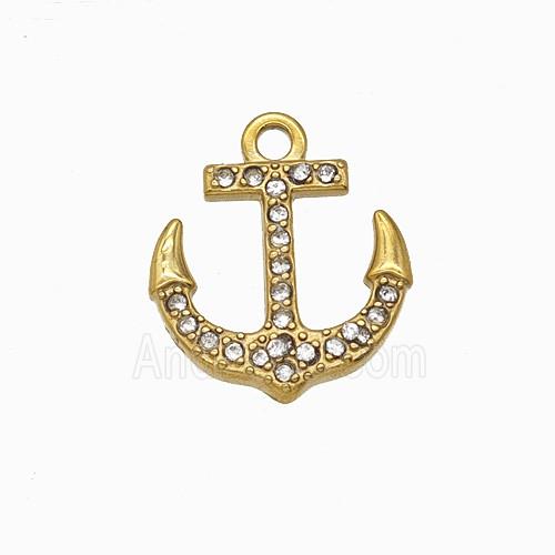 Stainless Steel Anchor Pendant Pave Rhinestone Gold Plated