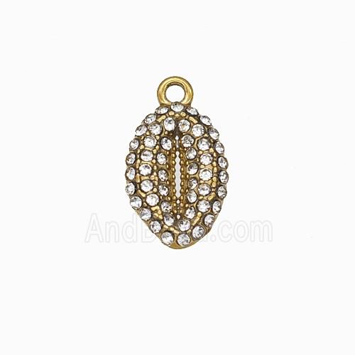 Stainless Steel Cowrie Shell Pendant Pave Rhinestone Gold Plated