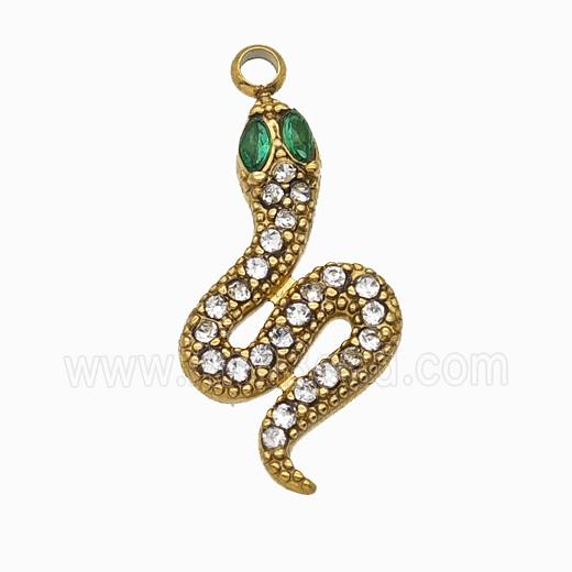 StainlessStainless Steel Snake Pendant Pave Rhinestone Gold Plated
