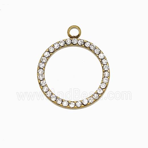 Stainless Steel Circle Pendant Pave Rhinestone Rings Gold Plated