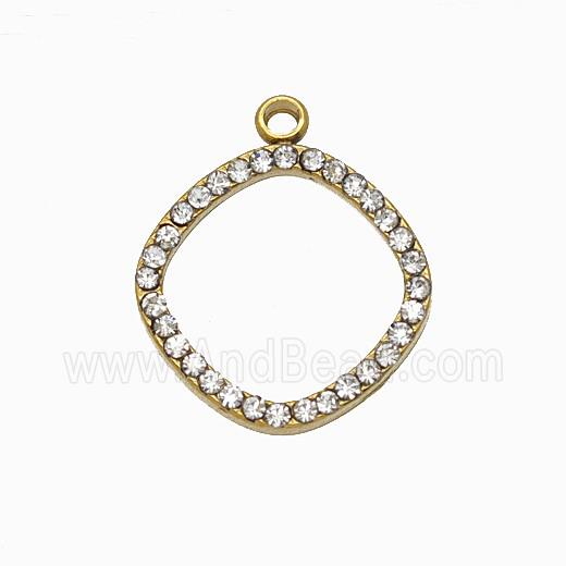 Stainless Steel Circle Pendant Pave Rhinestone Gold Plated