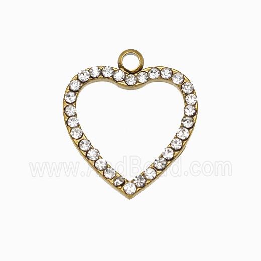 Stainless Steel Heart Pendant Pave Rhinestone Gold Plated