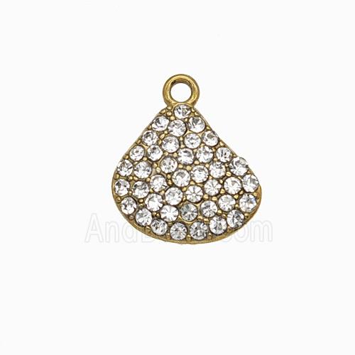 Stainless Steel Scallop Shell Pendant Pave Rhinestone Gold Plated