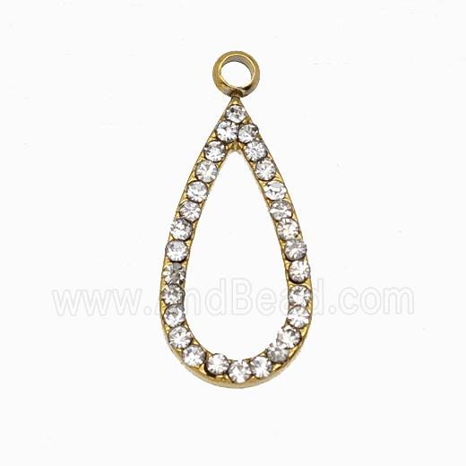 Stainless Steel Teardrop Pendant Pave Rhinestone Gold Plated
