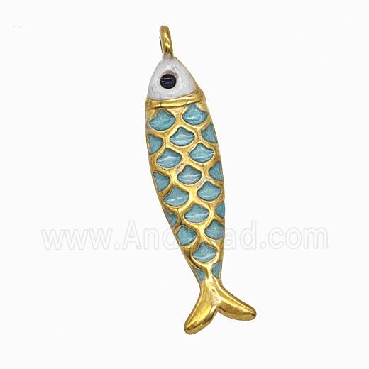 Stainless Steel Fish Pendant Green Painted Gold Plated