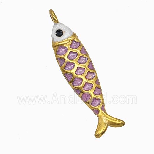 Stainless Steel Fish Pendant Pink Painted Gold Plated