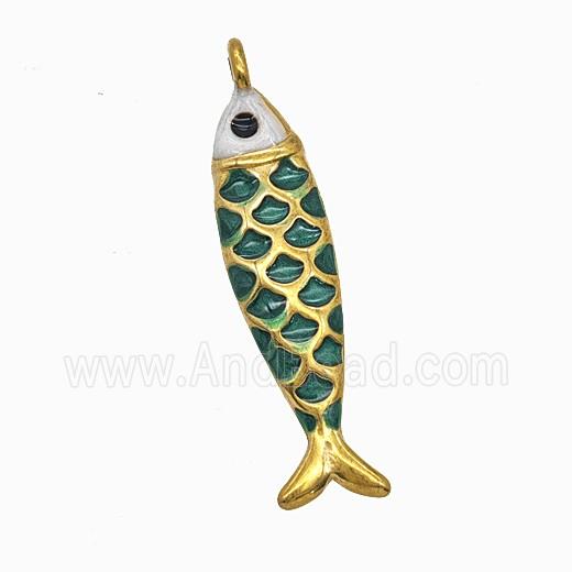 Stainless Steel Fish Pendant Green Painted Gold Plated