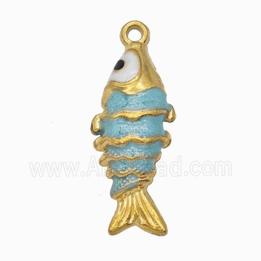 Stainless Steel Fish Pendant Teal Painted Gold Plated