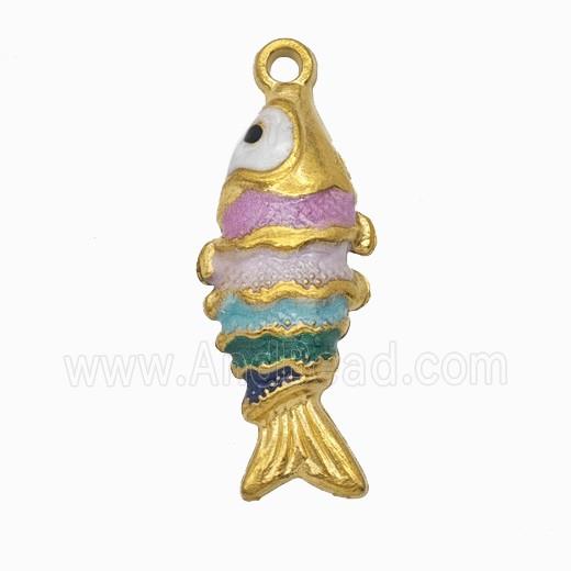 Stainless Steel Fish Pendant Multicolor Painted Gold Plated