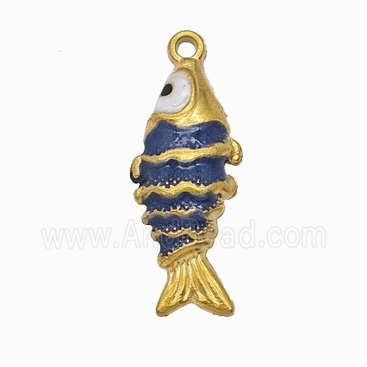 Stainless Steel Fish Pendant Deepblue Painted Gold Plated