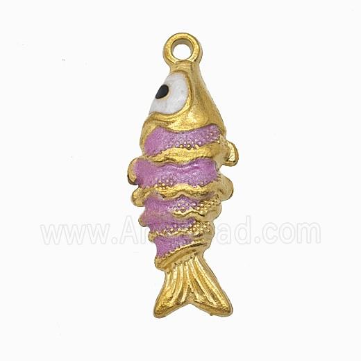 Stainless Steel Fish Pendant Pink Painted Gold Plated