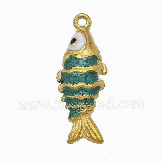Stainless Steel Fish Pendant Green Painted Gold Plated