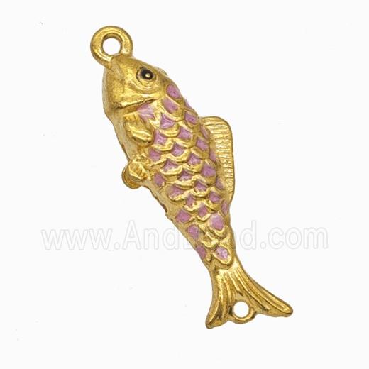 Stainless Steel Fish Pendant Pink Painted Gold Plated