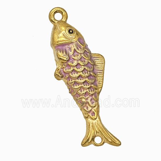 Stainless Steel Fish Pendant Pink Painted Gold Plated
